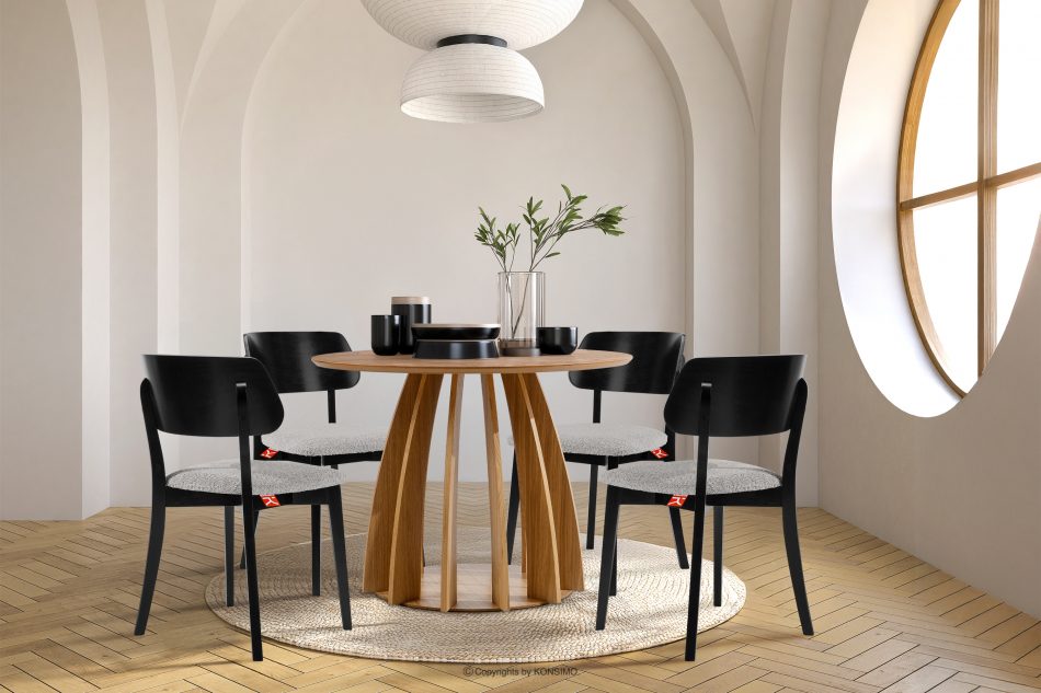 VINIS Moderná drevená stolička v látke boucle oceľ/čierna oceľ/čierna - obrázok 9