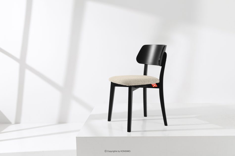 VINIS Moderná drevená stolička v látke boucle svetlo béžová/čierna svetlá béžová/čierna - obrázok 1