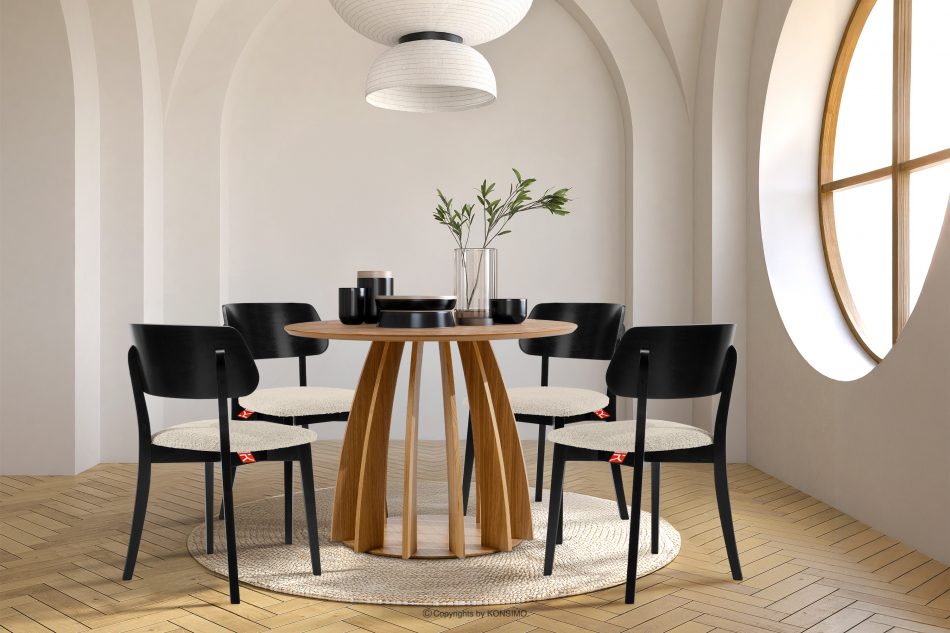 VINIS Moderná drevená stolička v látke boucle svetlo béžová/čierna svetlá béžová/čierna - obrázok 9