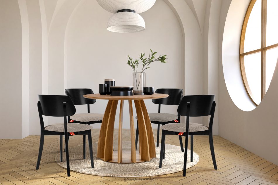 VINIS Moderná drevená stolička v látke boucle tmavá béžová/čierna 2 ks. tmavá béžová/čierna - obrázok 10