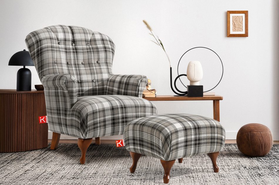 TOMIS Klasický puf do obývačky sivá tkaná látka šedá - obrázok 4