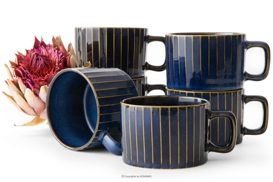 AD STRIPES šálka na kávu 6 ks reaktívny porcelán tmavomodrý námornícka modrá - obrázok 0