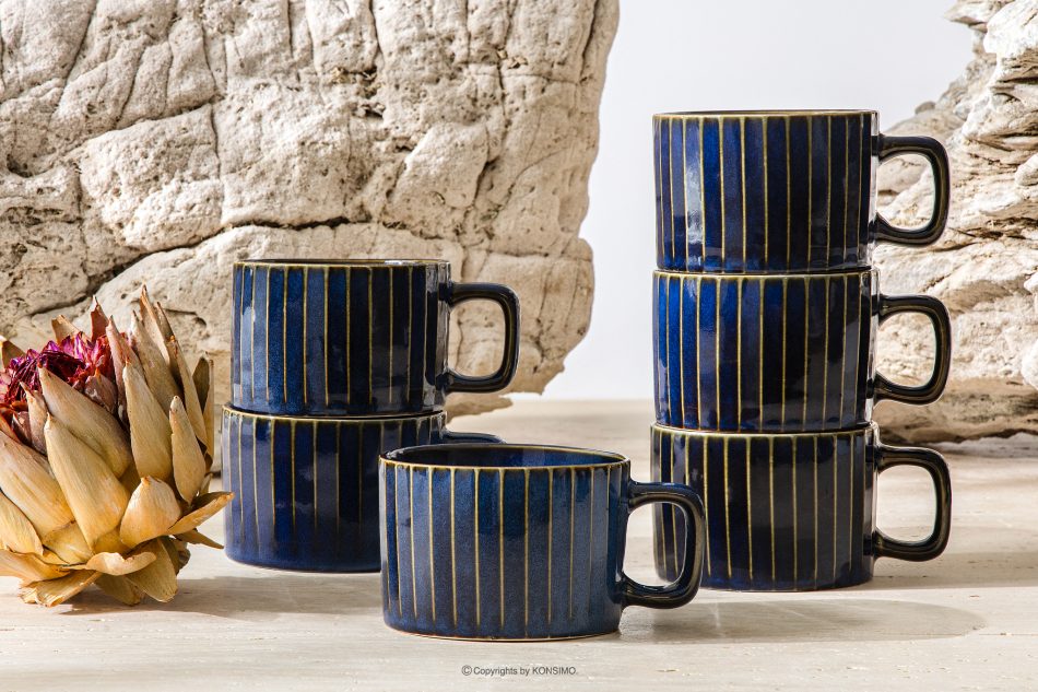 AD STRIPES šálka na kávu 6 ks reaktívny porcelán tmavomodrý námornícka modrá - obrázok 1