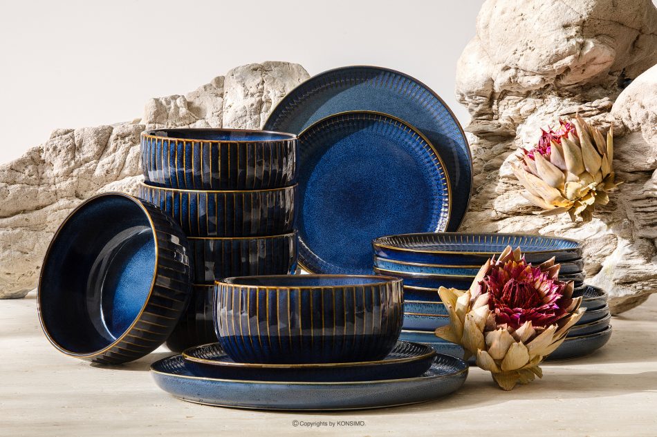 AD STRIPES Jedálenská súprava 6 osôb (18 ks) reaktívny porcelán tmavomodrý námornícka modrá - obrázok 1