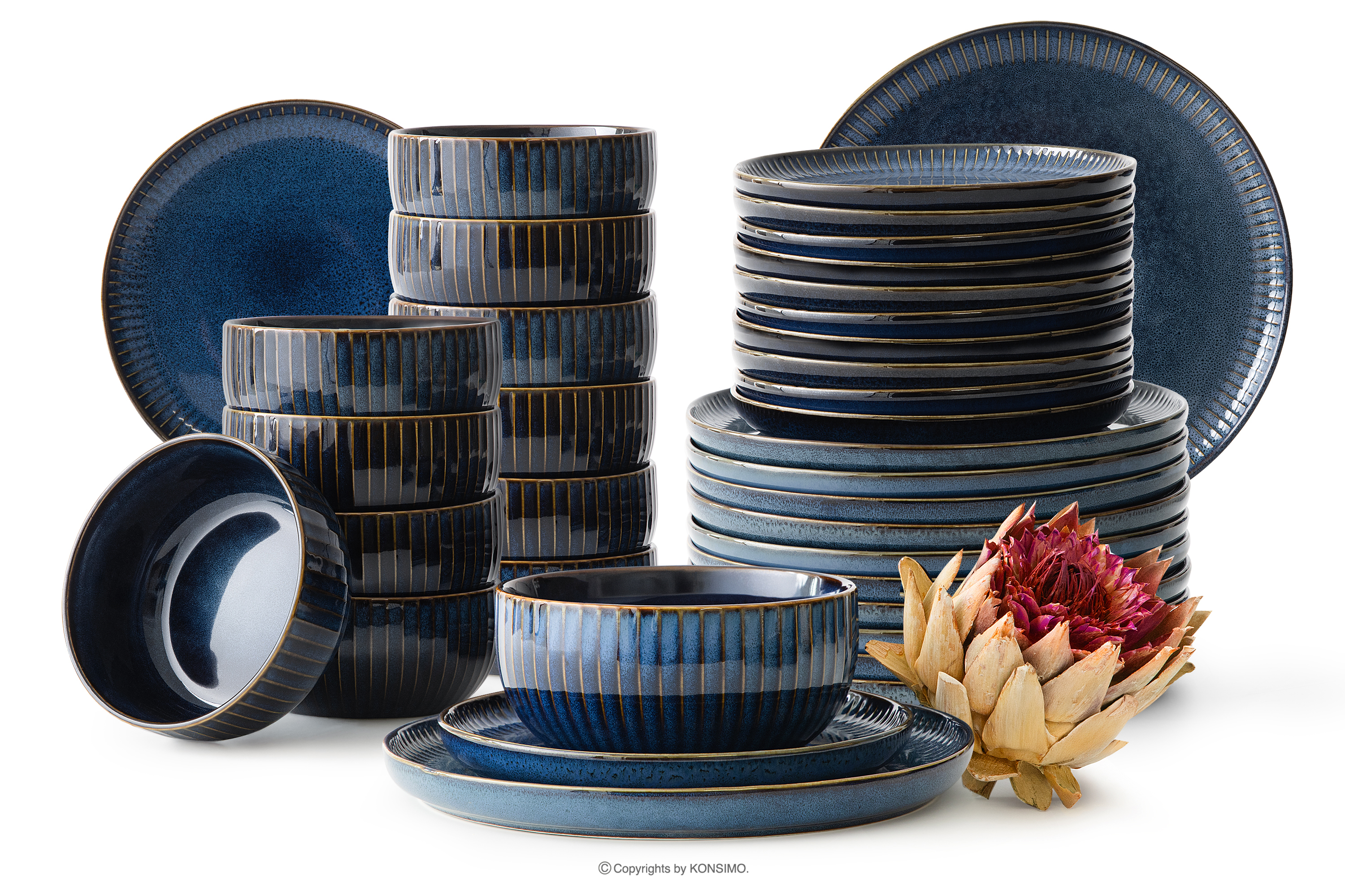 Jedálenská súprava 12 osôb (36 ks) reaktívny porcelán tmavomodrý