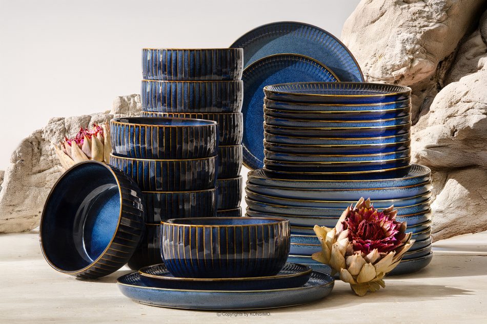 AD STRIPES Jedálenská súprava 12 osôb (36 ks) reaktívny porcelán tmavomodrý námornícka modrá - obrázok 1