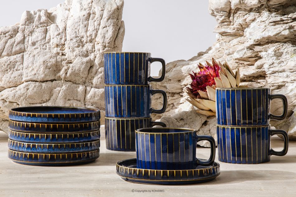 AD STRIPES Kávová súprava 6 osôb (12 ks) reaktívny porcelán tmavomodrý námornícka modrá - obrázok 1