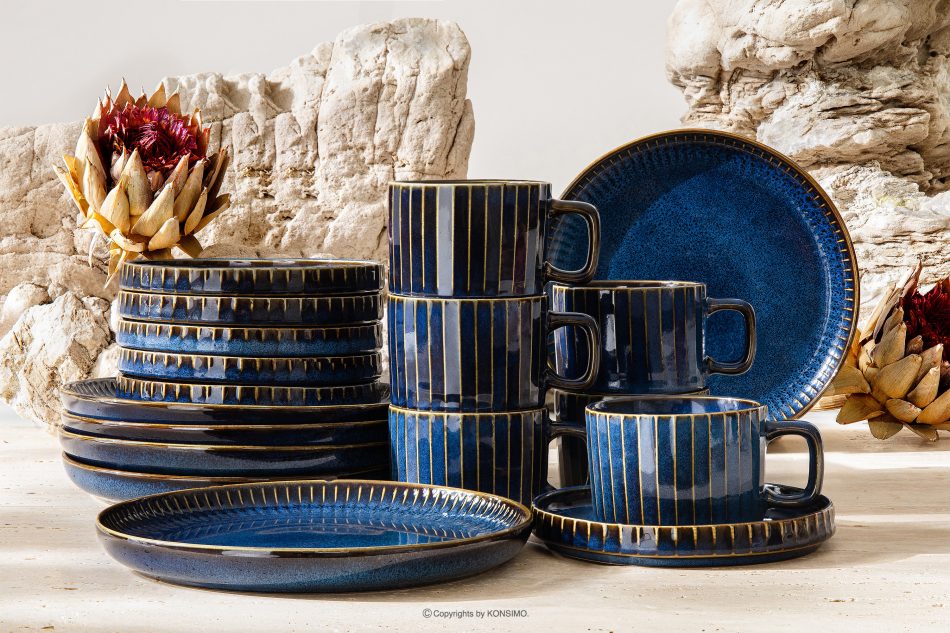 AD STRIPES Kávová súprava 6 osôb (18 ks) reaktívny porcelán tmavomodrý námornícka modrá - obrázok 1
