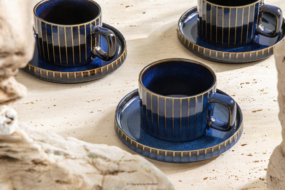 AD STRIPES Kávová súprava 6 osôb (18 ks) reaktívny porcelán tmavomodrý námornícka modrá - obrázok 12