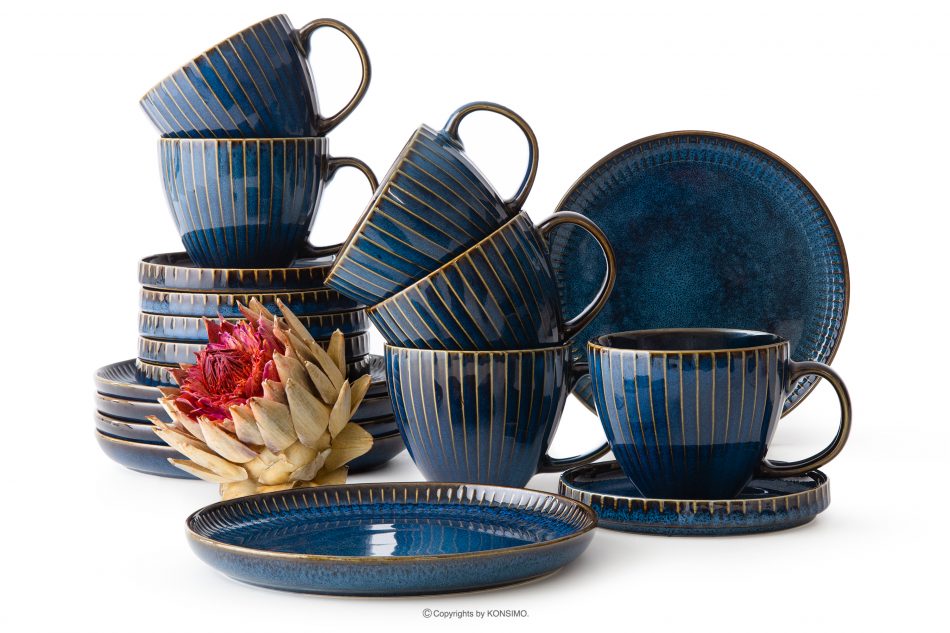 AD STRIPES Kávová súprava Cappuccino 6 osôb (18 ks) reaktívny porcelán tmavomodrý námornícka modrá - obrázok 0