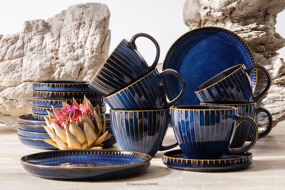 AD STRIPES Kávová súprava Cappuccino 6 osôb (18 ks) reaktívny porcelán tmavomodrý námornícka modrá - obrázok 1