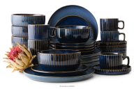 Súprava na večeru a kávu 6 osôb (30 ks) z reaktívneho porcelánu tmavomodrá