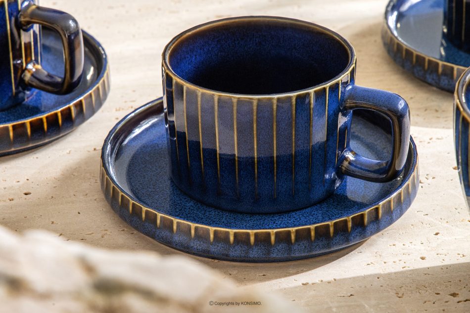 AD STRIPES Súprava na večeru a kávu 6 osôb (30 ks) z reaktívneho porcelánu tmavomodrá námornícka modrá - obrázok 19