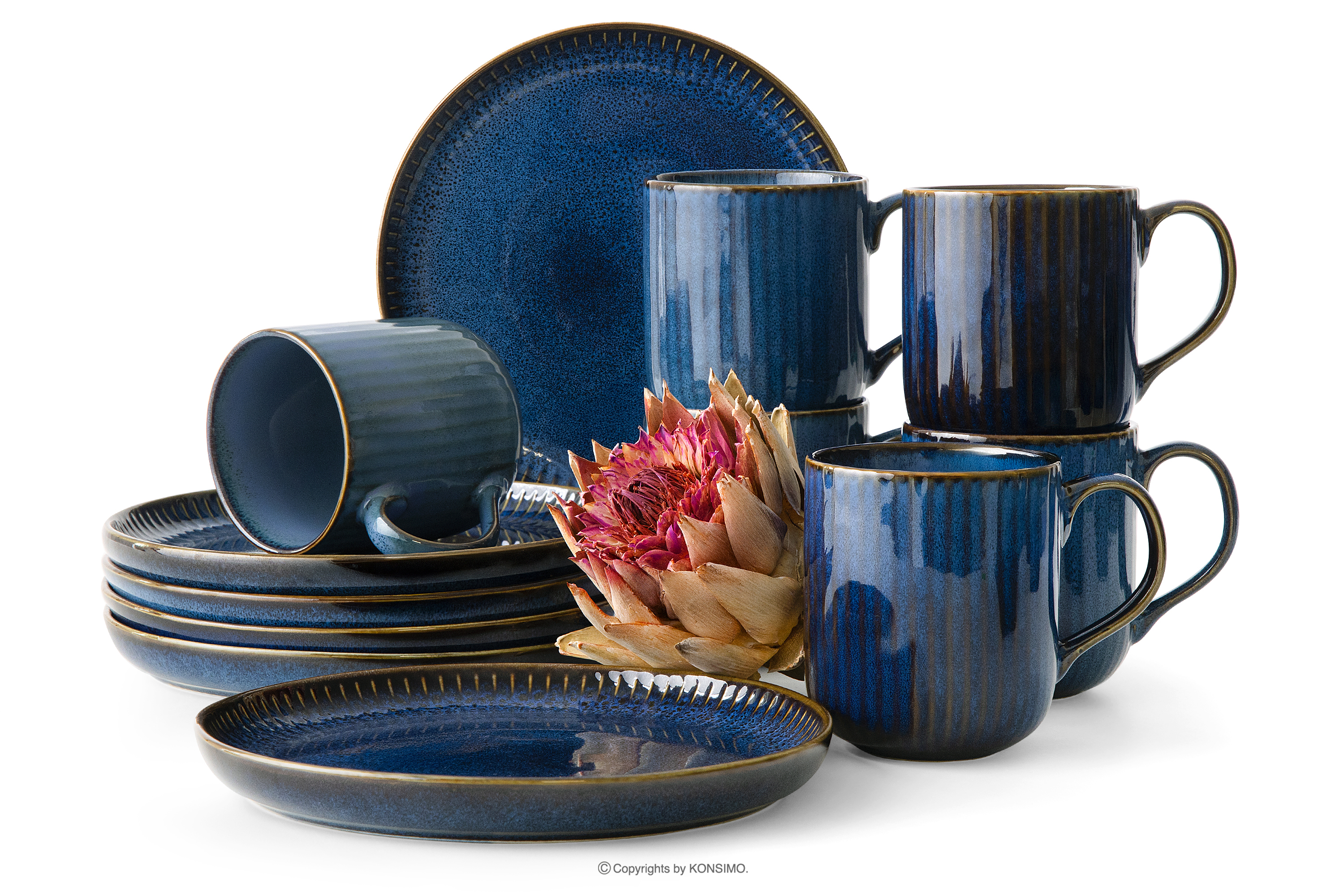Čajová súprava 6 osôb (12 ks) reaktívny porcelán tmavomodrý