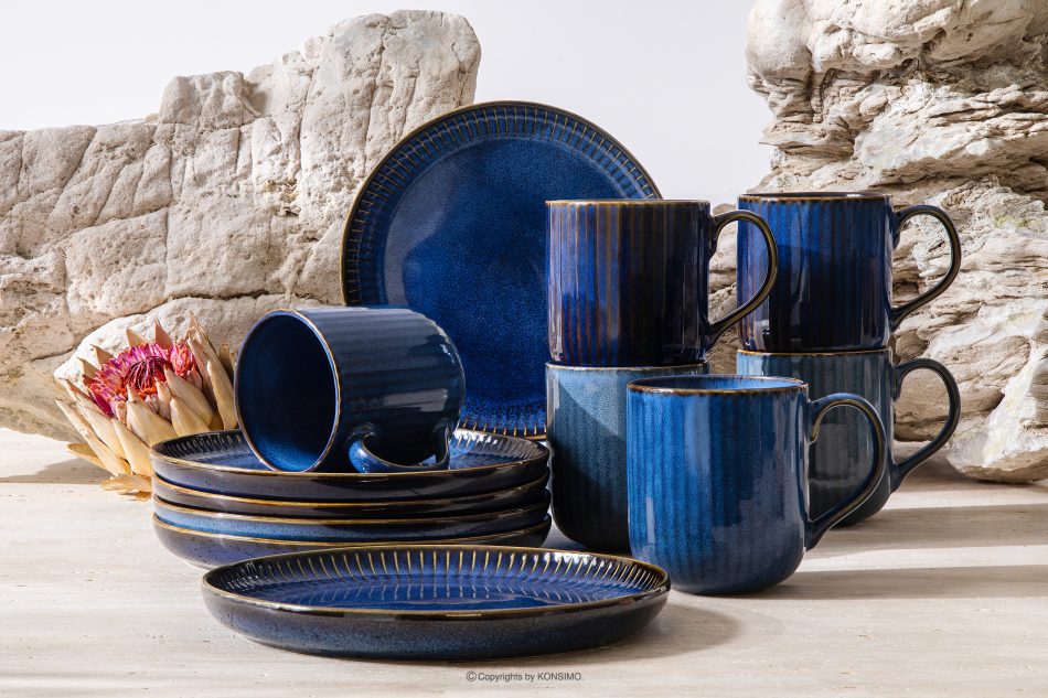 AD STRIPES Čajová súprava 6 osôb (12 ks) reaktívny porcelán tmavomodrý námornícka modrá - obrázok 1