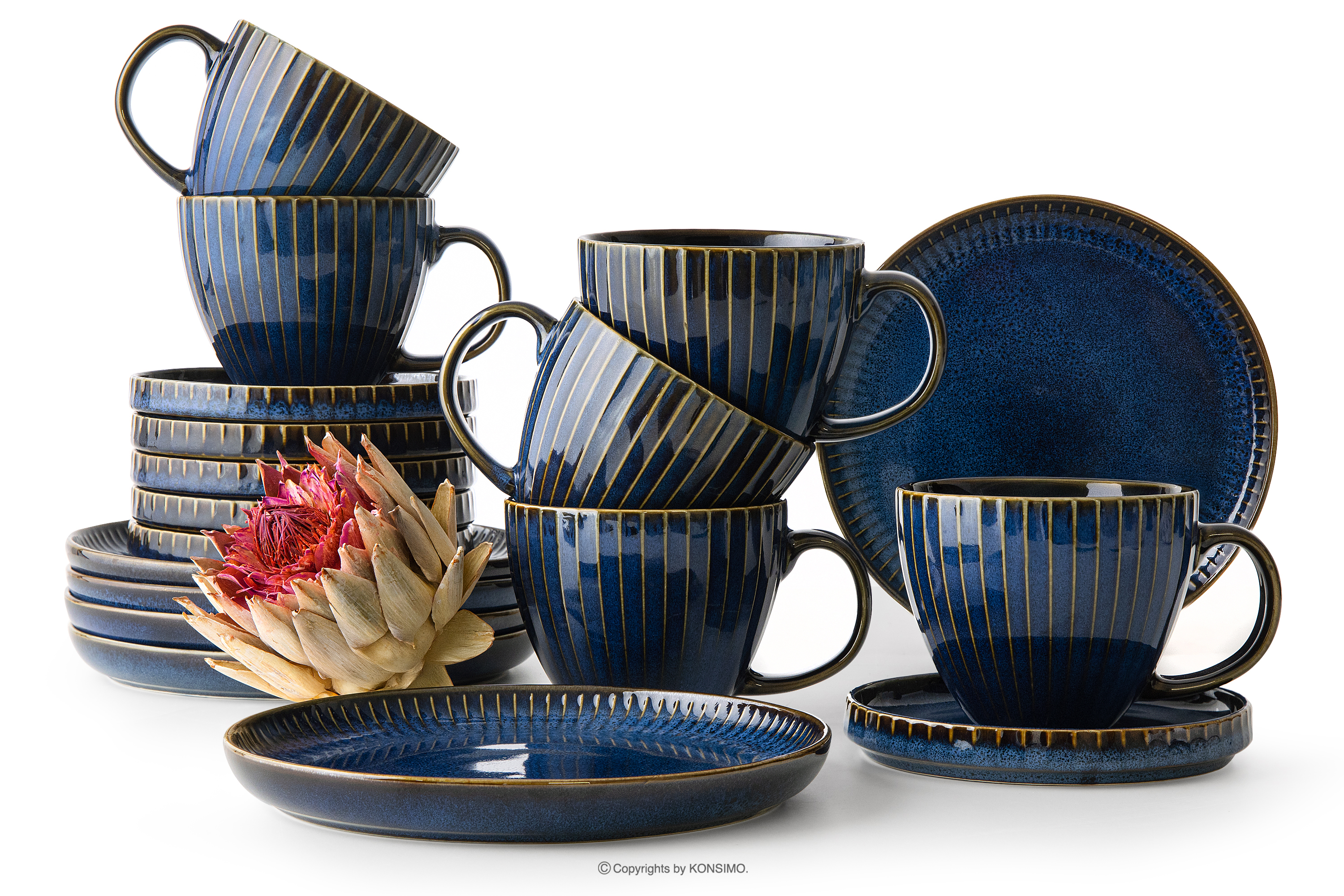 Čajová súprava 6 osôb (18 ks) reaktívny porcelán tmavomodrý