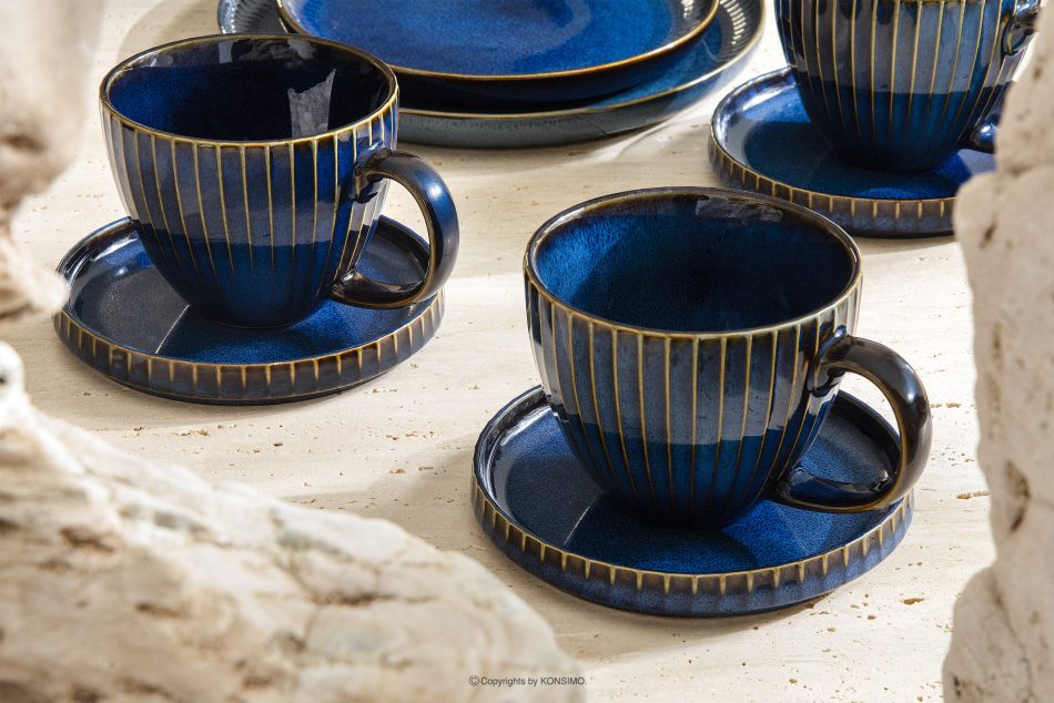 AD STRIPES Čajová súprava 6 osôb (18 ks) reaktívny porcelán tmavomodrý námornícka modrá - obrázok 13