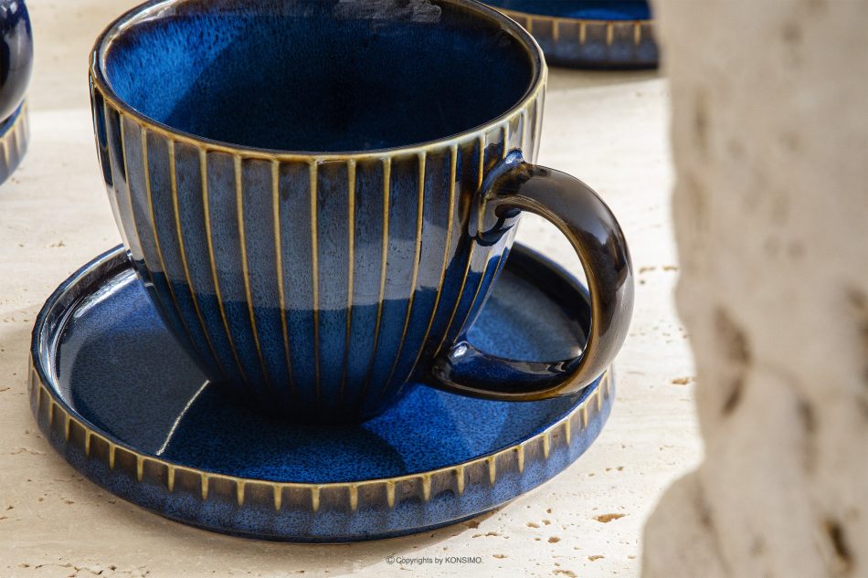 AD STRIPES Čajová súprava 6 osôb (18 ks) reaktívny porcelán tmavomodrý námornícka modrá - obrázok 14