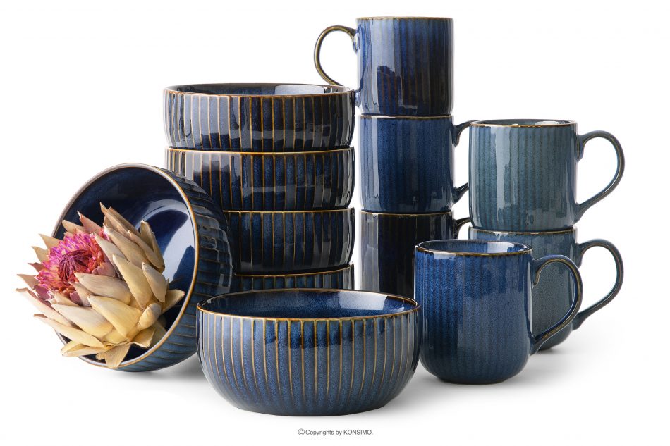 AD STRIPES Raňajková súprava 6 osôb (12 ks) reaktívny porcelán tmavomodrý námornícka modrá - obrázok 0