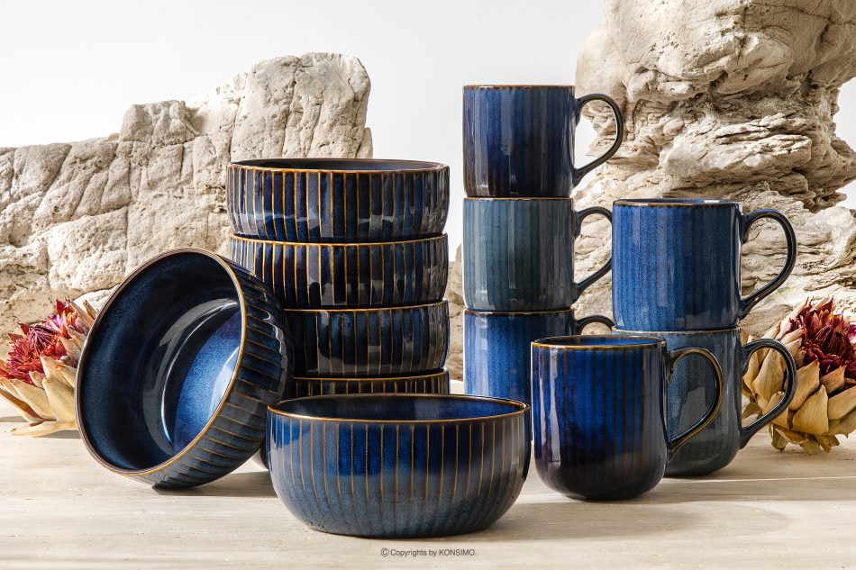 AD STRIPES Raňajková súprava 6 osôb (12 ks) reaktívny porcelán tmavomodrý námornícka modrá - obrázok 1