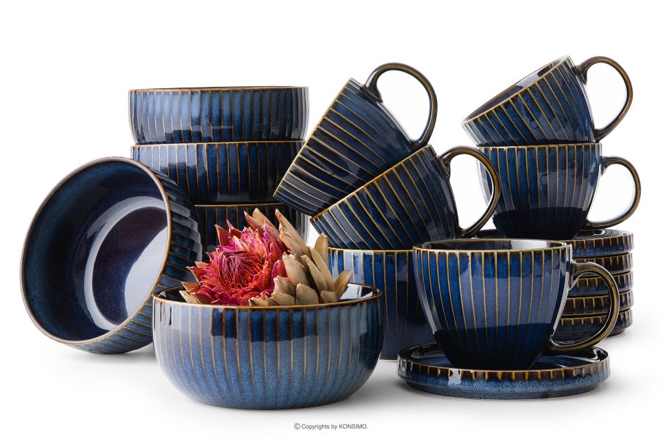 AD STRIPES Raňajková súprava 6 osôb (18 ks) reaktívny porcelán tmavomodrý námornícka modrá - obrázok 0