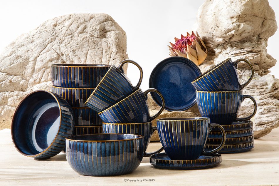 AD STRIPES Raňajková súprava 6 osôb (18 ks) reaktívny porcelán tmavomodrý námornícka modrá - obrázok 1