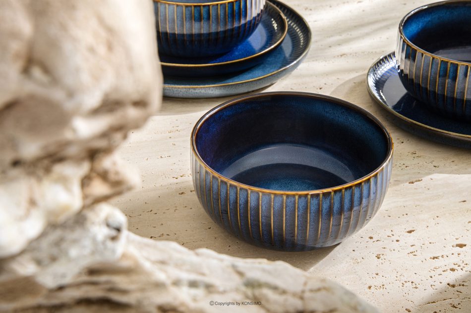 AD STRIPES Raňajková súprava 6 osôb (18 ks) reaktívny porcelán tmavomodrý námornícka modrá - obrázok 12