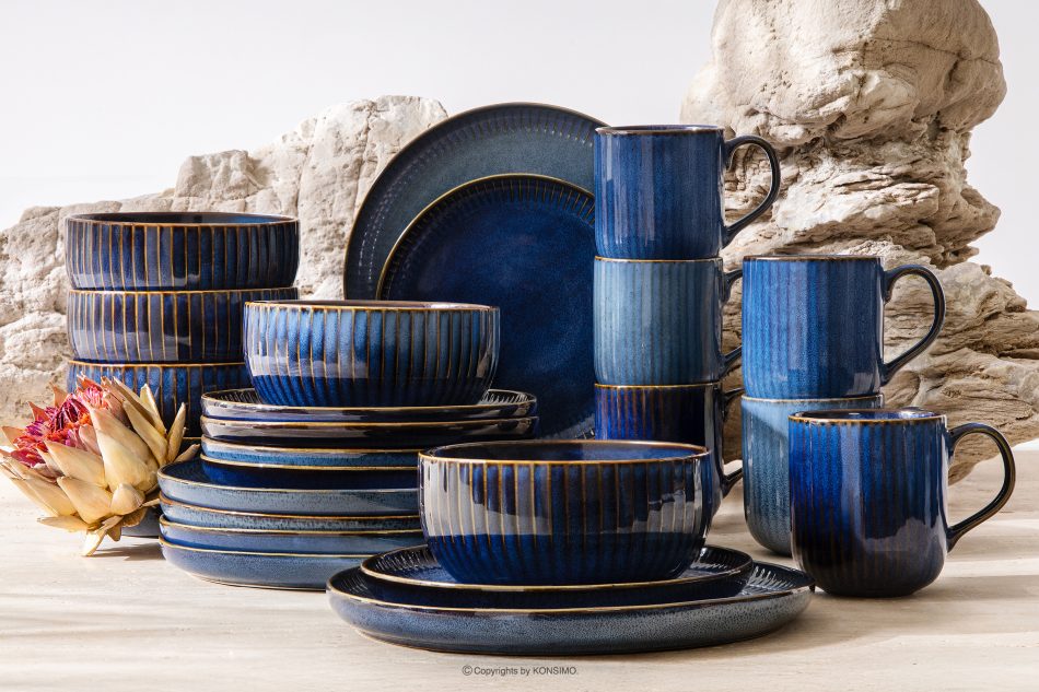 AD STRIPES Súprava na obed a večeru 6 osôb (24 ks) reaktívny porcelán tmavomodrý námornícka modrá - obrázok 1
