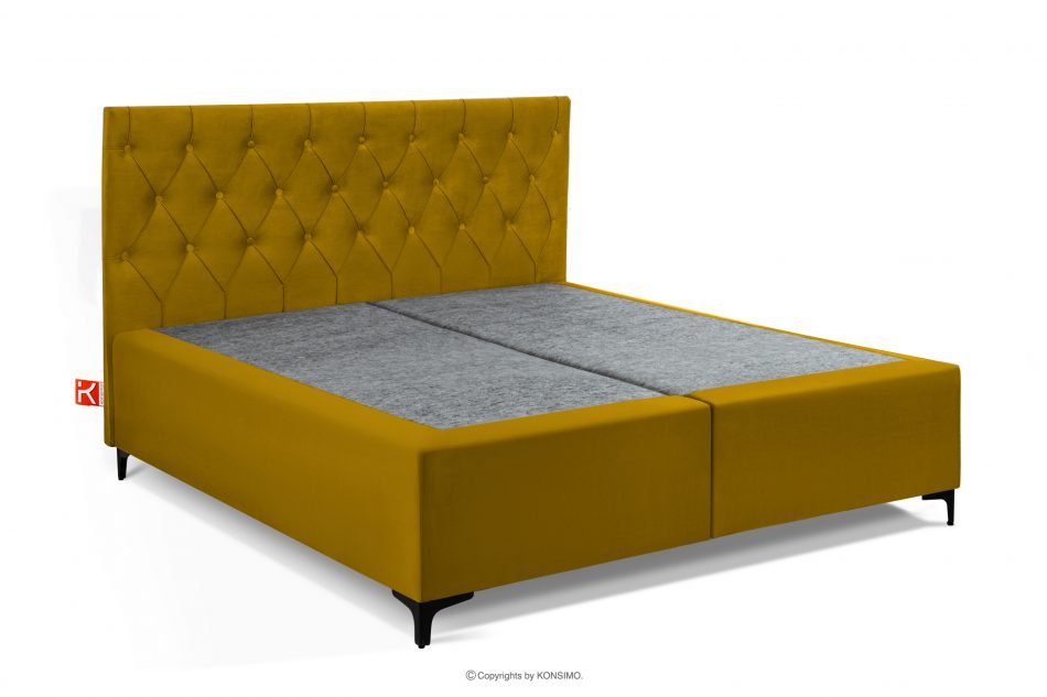 ARDEA Kontinentálna posteľ Bonell pružiny zamat látka 160 cm žltá žltá - obrázok 2