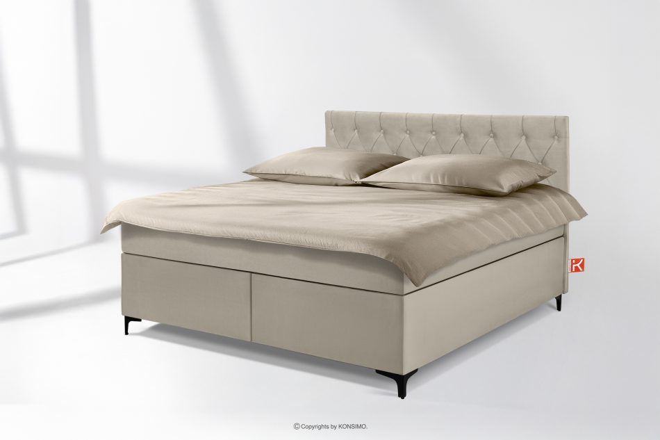 ARDEA Kontinentální postel s topperem sametová 160 cm krémová krémová - obrázok 1