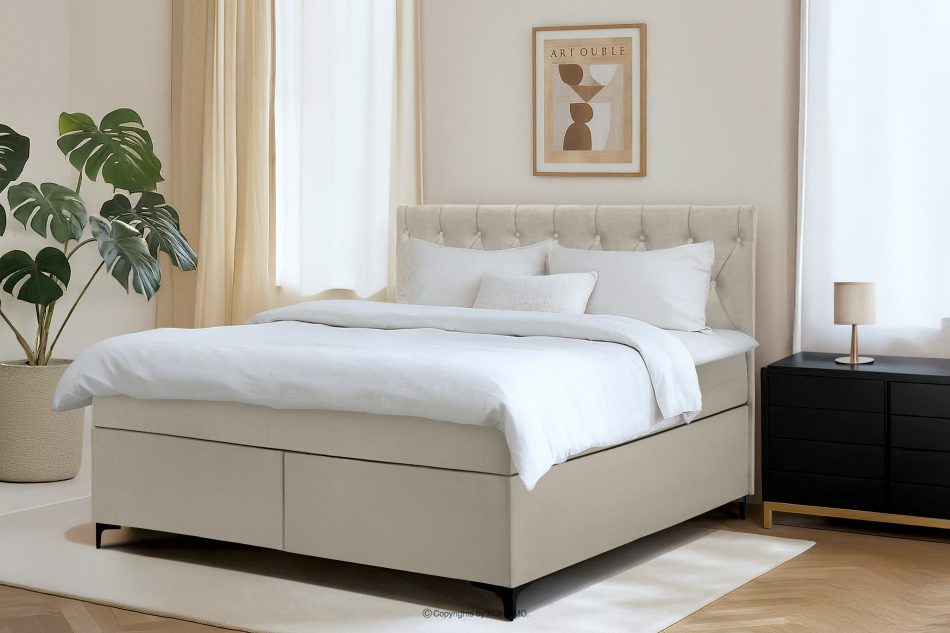 ARDEA Kontinentální postel s topperem sametová 160 cm krémová krémová - obrázok 12