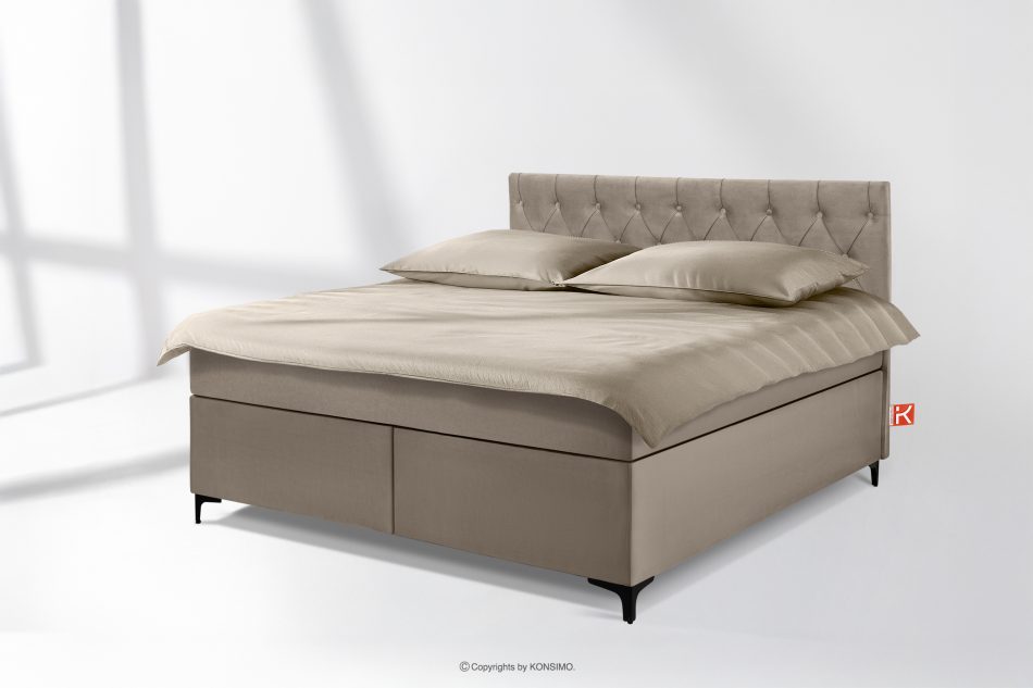 ARDEA Kontinentální postel s topperem velur 160 cm béžová béžová - obrázok 1