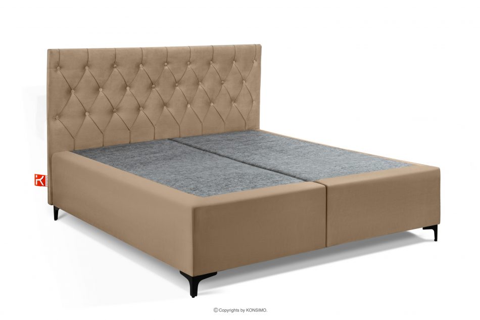 ARDEA Kontinentální postel s topperem samet 160 cm tmavě béžová tmavá béžová - obrázok 2