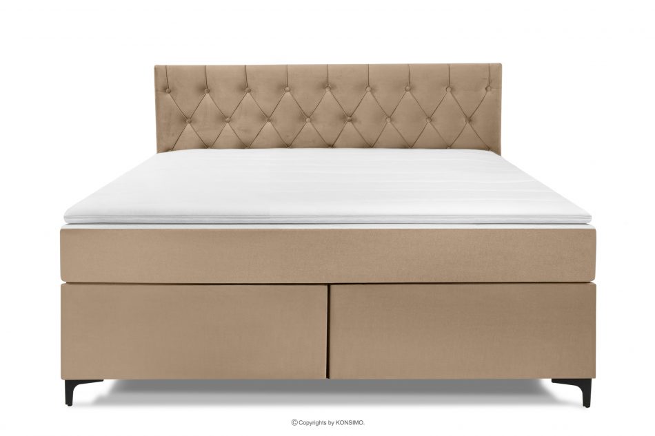 ARDEA Kontinentální postel s topperem samet 160 cm tmavě béžová tmavá béžová - obrázok 3