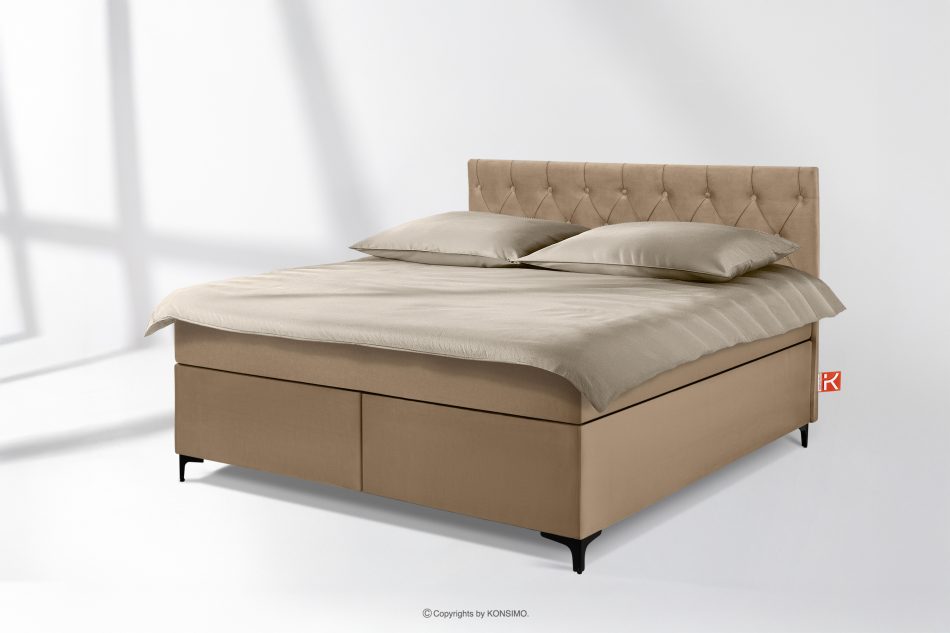 ARDEA Kontinentální postel s topperem samet 160 cm tmavě béžová tmavá béžová - obrázok 1