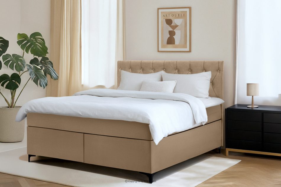 ARDEA Kontinentální postel s topperem samet 160 cm tmavě béžová tmavá béžová - obrázok 12