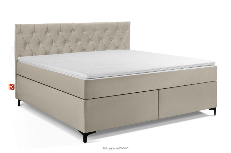 ARDEA Kontinentální postel s topperem z veluru 180 cm krémová krémová - obrázok 0