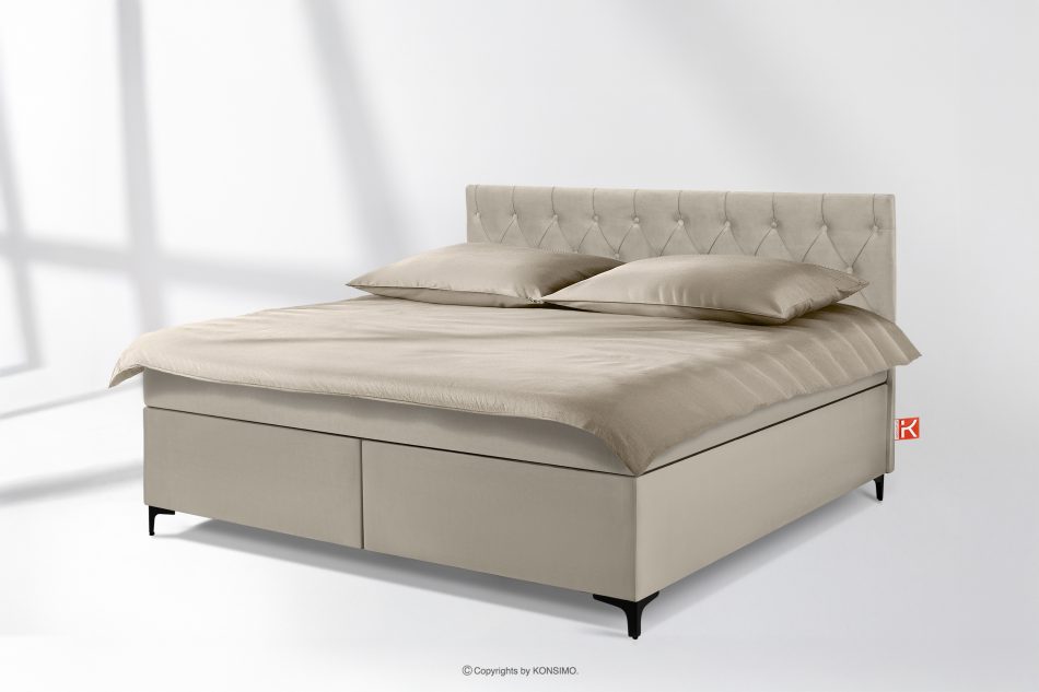 ARDEA Kontinentální postel s topperem z veluru 180 cm krémová krémová - obrázok 1