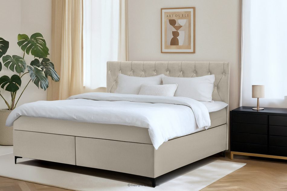 ARDEA Kontinentální postel s topperem z veluru 180 cm krémová krémová - obrázok 12