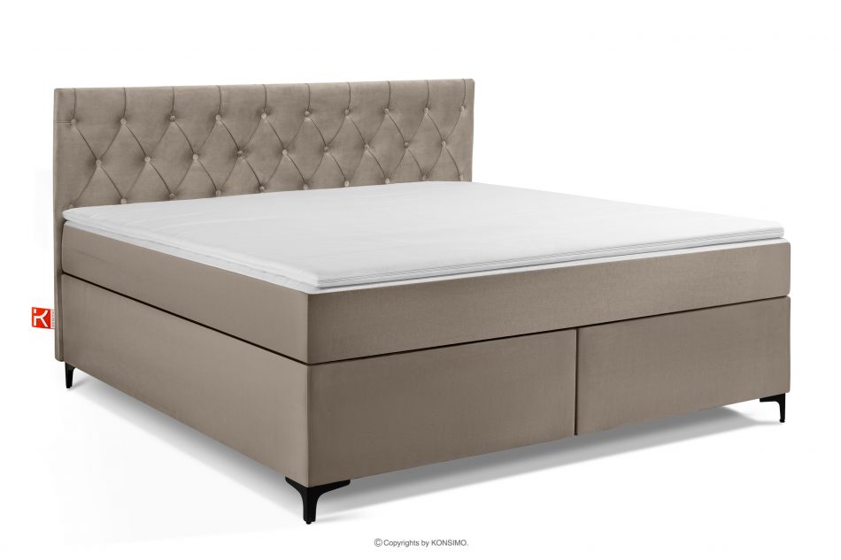 ARDEA Kontinentální postel s topperem z velurové tkaniny 180 cm béžová béžová - obrázok 0