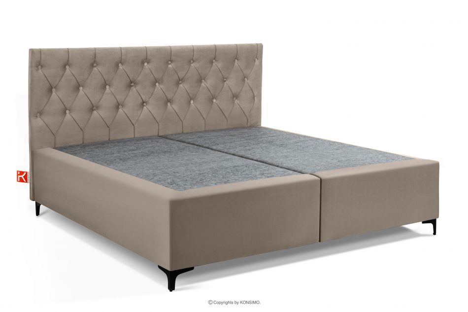ARDEA Kontinentální postel s topperem z velurové tkaniny 180 cm béžová béžová - obrázok 2