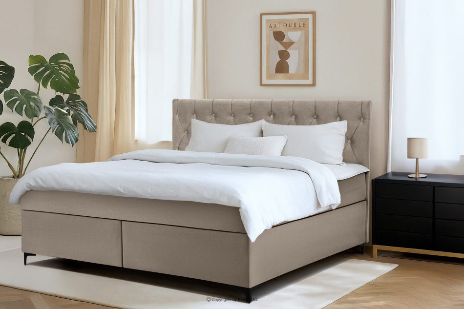 ARDEA Kontinentální postel s topperem z velurové tkaniny 180 cm béžová béžová - obrázok 12