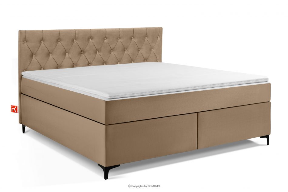 ARDEA Kontinentální postel s topperem samet 180 cm tmavě béžová tmavá béžová - obrázok 0