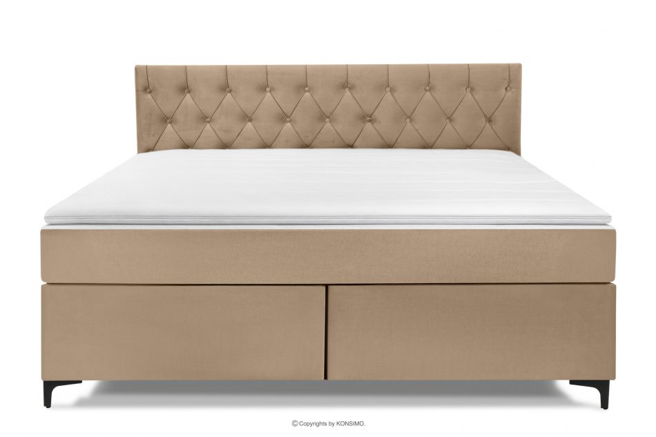 ARDEA Kontinentální postel s topperem samet 180 cm tmavě béžová tmavá béžová - obrázok 3