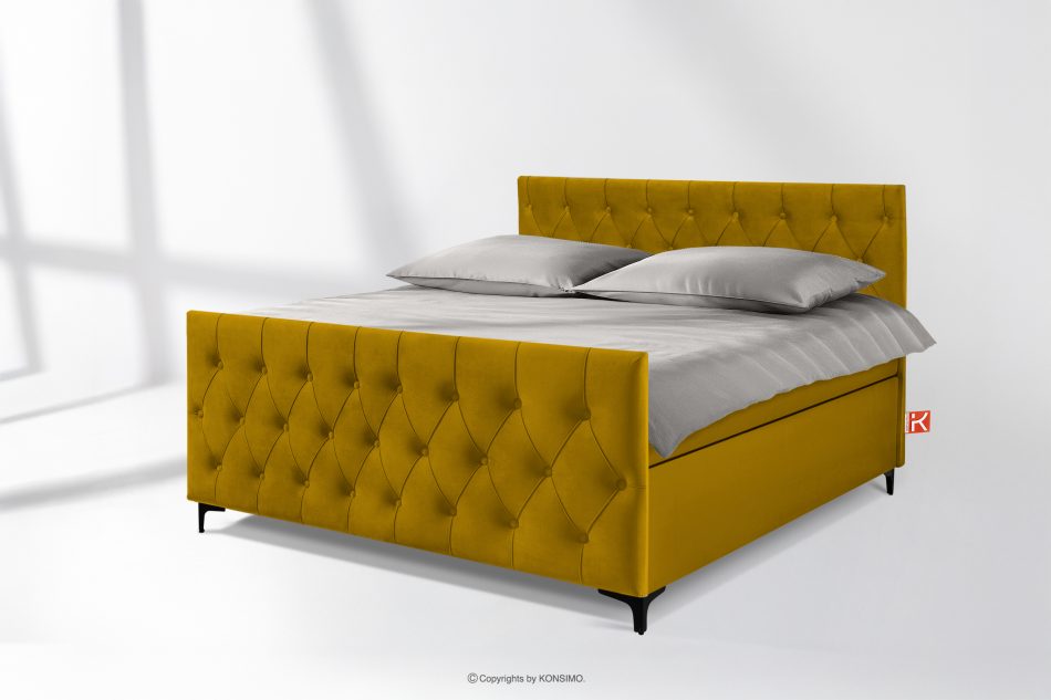 ARDEA Kontinentálna posteľ Bonell pružiny 160 cm zamat žltá žltá - obrázok 1