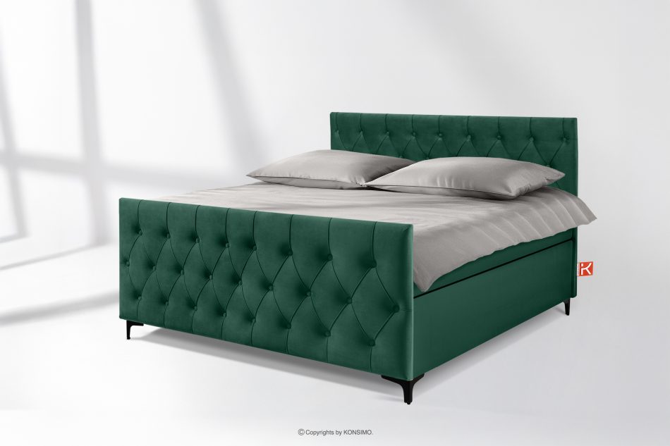 ARDEA Kontinentální postel Bonell a taštičkové pružiny 160 cm tmavě zelený samet tmavozelená - obrázok 1