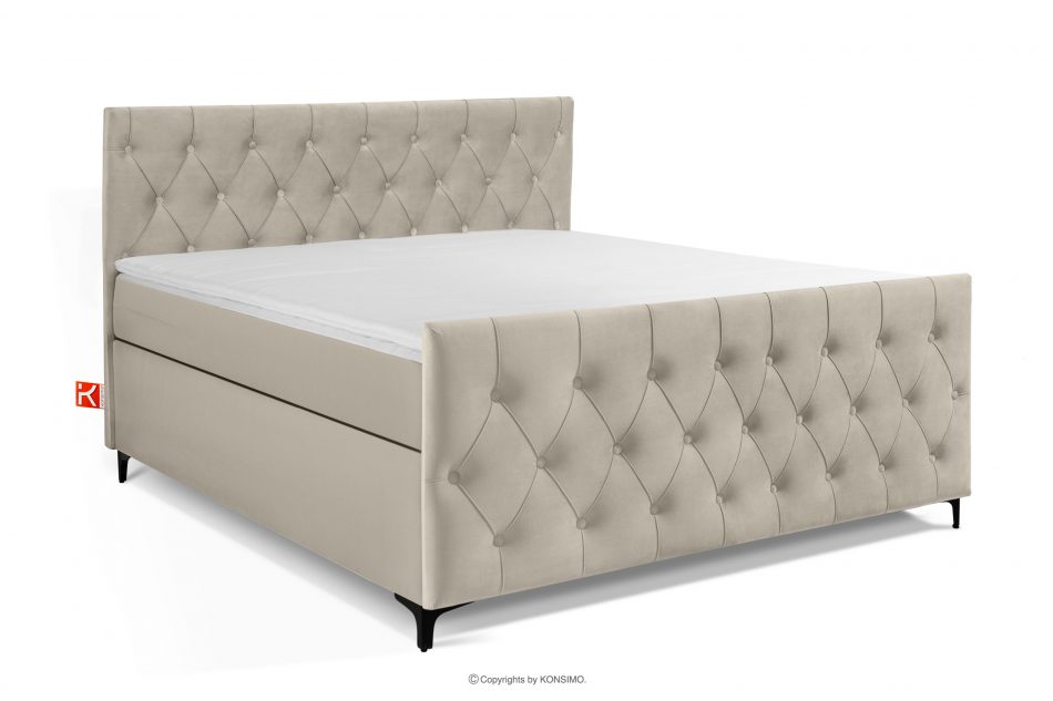 ARDEA Kontinentální postel 160 cm s topperem sametově krémová krémová - obrázok 0