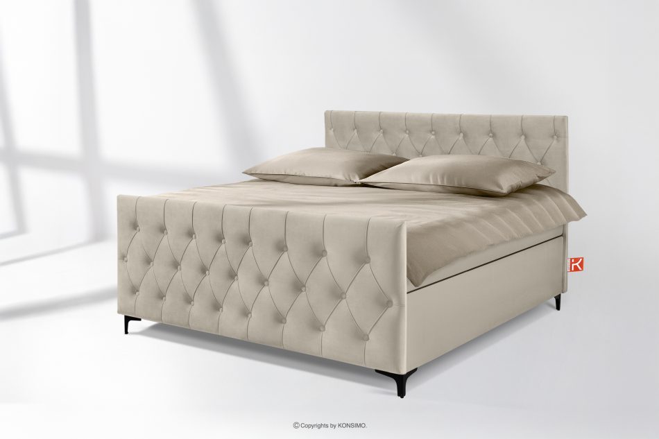 ARDEA Kontinentální postel 160 cm s topperem sametově krémová krémová - obrázok 1