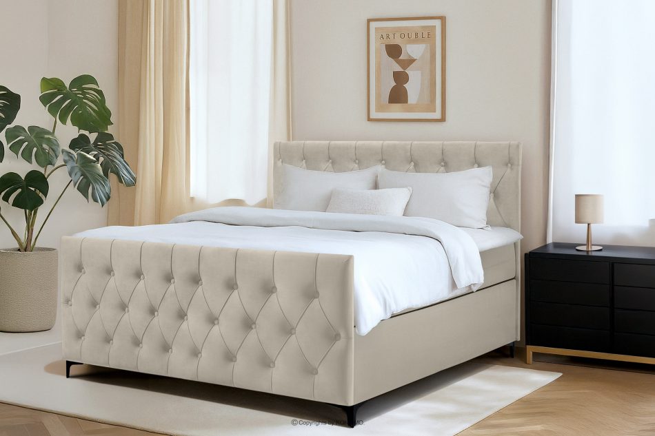 ARDEA Kontinentální postel 160 cm s topperem sametově krémová krémová - obrázok 12