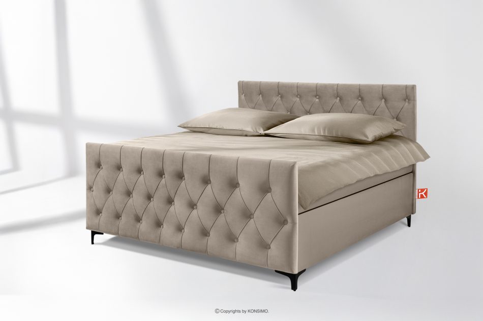 ARDEA Kontinentální postel 160 cm s topperem sametová béžová béžová - obrázok 1